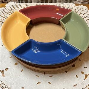 Longaberger woven traditions Crescent pottery, and Lazy Susan Dish Set
